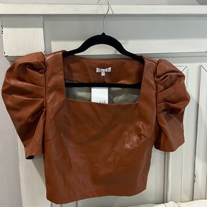 Brown Pleather Crop Top
